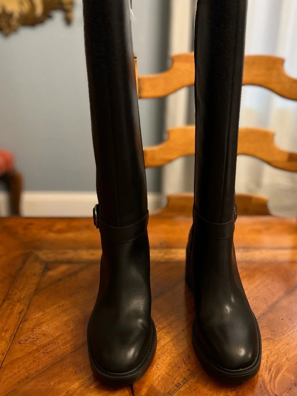Vince Camuto Black Over-the-Knee Leather Boots with Ankle Strap